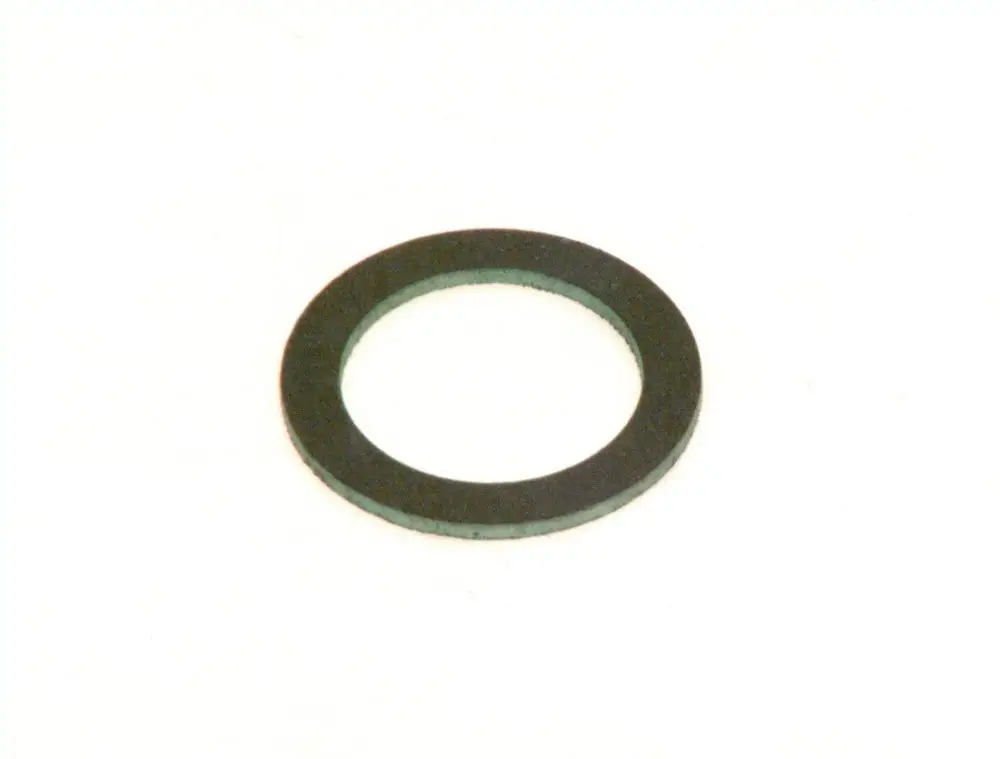Schwarze Dichtung von Bosch, ringförmig, mit mittigem Loch. Das Material und die Form deuten auf eine Verwendung in Maschinen oder Fahrzeugen hin.